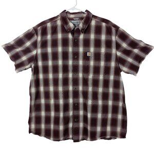 Carhartt Relaxed Fit Plaid Shirt 2XL Brown Short Sleeve Button Front Workwear